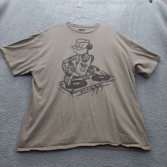 Popeye DJ Graphic Tee XXXL 100% Cotton Sage green tan - Picture 1 of 4
